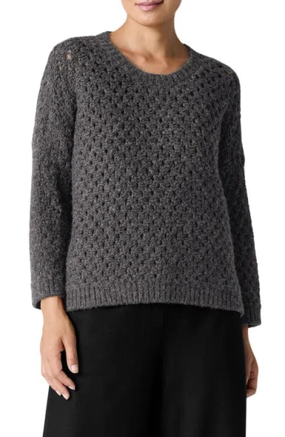 Eileen Fisher Open Stitch Alpaca Crewneck Sweater In Charcoal