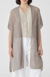 Eileen Fisher Open Stitch Longline Organic Linen Cardigan In Natural