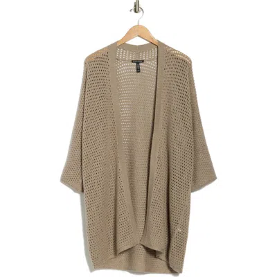 Eileen Fisher Open Stitch Longline Wool Cardigan In Brown
