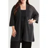 Eileen Fisher Open Stitch Longline Wool Cardigan In Charcoal