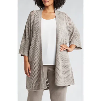 Eileen Fisher Open Stitch Longline Wool Cardigan In Dove