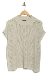 Eileen Fisher Open Stitch Mock Neck Short Sleeve Wool Sweater In Gray