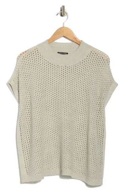 EILEEN FISHER EILEEN FISHER OPEN STITCH MOCK NECK SHORT SLEEVE WOOL SWEATER
