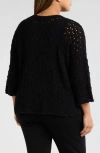 Eileen Fisher Open Stitch Organic Cotton Blend Sweater In Black