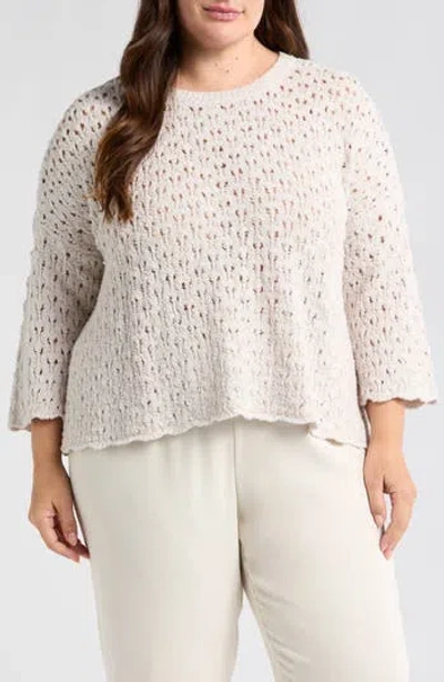 Eileen Fisher Open Stitch Organic Cotton Blend Sweater In Brown