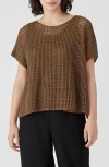 EILEEN FISHER OPEN STITCH SHORT SLEEVE ORGANIC LINEN SWEATER