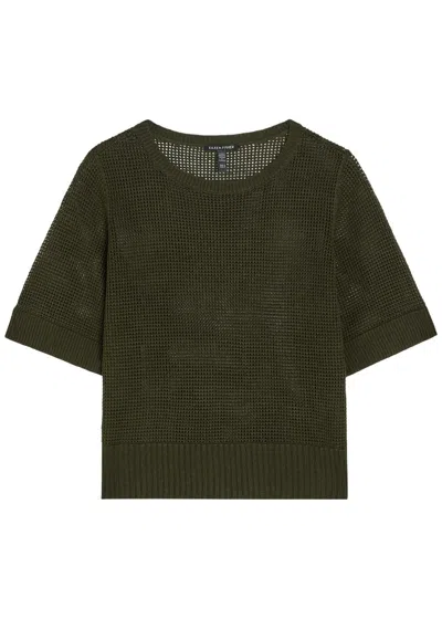 Eileen Fisher Open-knit Linen And Cotton-blend T-shirt In Dark Green