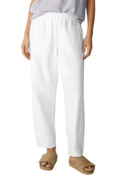 Eileen Fisher Organic Cotton & Organic Linen Ankle Lantern Pants In White