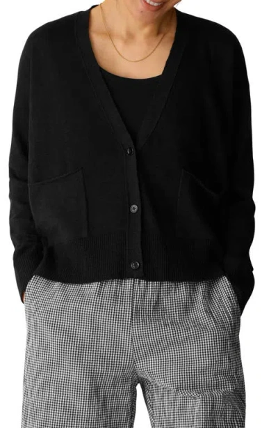 Eileen Fisher Organic Cotton & Organic Linen Cardigan In Black