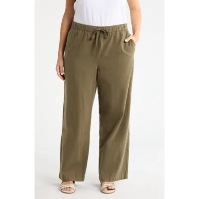 Eileen Fisher Organic Cotton & Organic Linen Straight Leg Drawstring Pants In Green