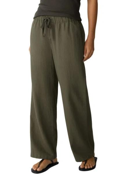 Eileen Fisher Cotton Linen Drawstring Pants In Green