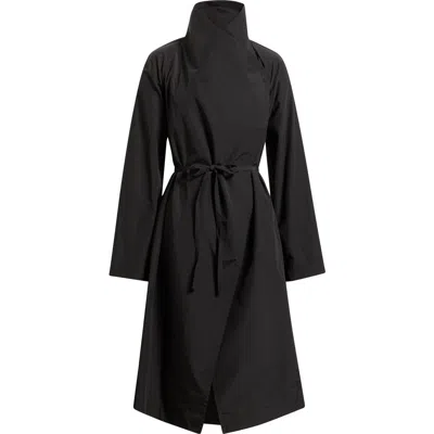 Eileen Fisher Organic Cotton & Recycled Nylon Drape Neck Coat In Black