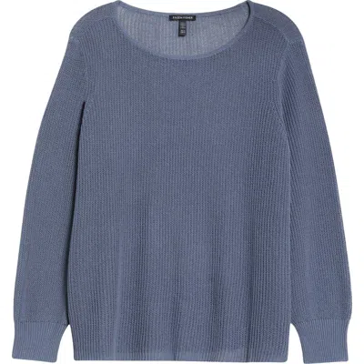 Eileen Fisher Organic Cotton & Silk Ballet Neck Sweater In Blue