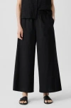 Eileen Fisher Cropped Wide-leg Organic Cotton Poplin Pants In Black