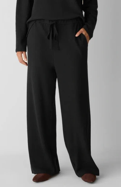 Eileen Fisher Organic Cotton Blend Ankle Wide Leg Drawstring Pants In Black