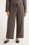 Eileen Fisher Organic Cotton Blend Ankle Wide Leg Drawstring Pants In Brown