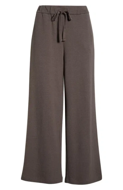 Eileen Fisher Organic Cotton Blend Ankle Wide Leg Drawstring Pants In Brown