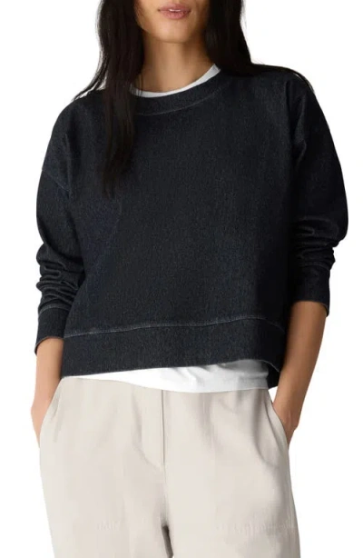 Eileen Fisher Organic Cotton Blend Cropped Sweatshirt In Blue