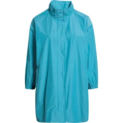 Eileen Fisher Organic Cotton Blend Hooded Longline Coat In Blue
