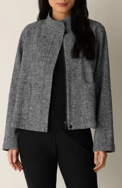 Eileen Fisher Organic Cotton Blend Stand Collar Jacket In Gray