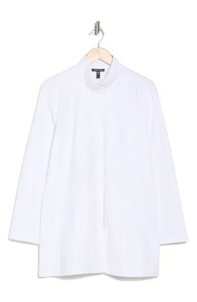 Eileen Fisher Organic Cotton Blend Stand Collar Long Jacket In White