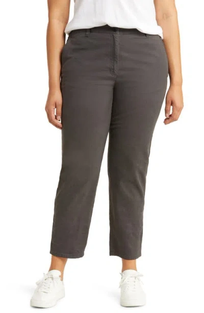 Eileen Fisher Organic Cotton Blend Tapered Ankle Pants In Graphite