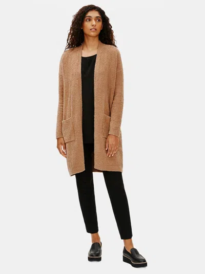 Eileen Fisher Organic Cotton Boucle Long Cardigan In Brown