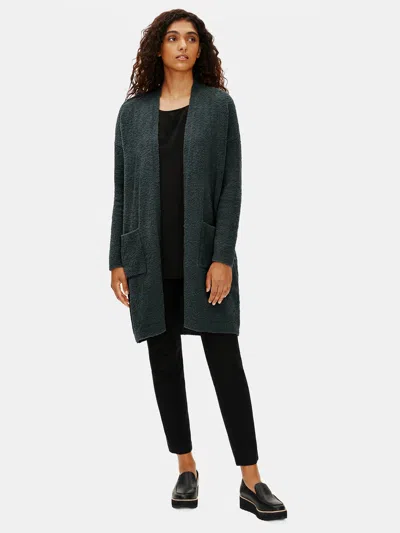 Eileen Fisher Organic Cotton Boucle Long Cardigan In Green