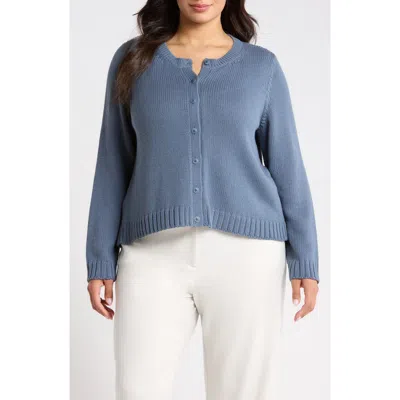 Eileen Fisher Organic Cotton Button Front Cardigan In Blue