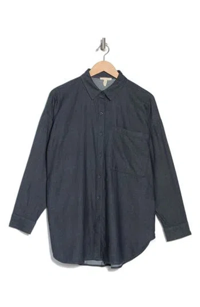 Eileen Fisher Organic Cotton Button-up Shirt In Blue
