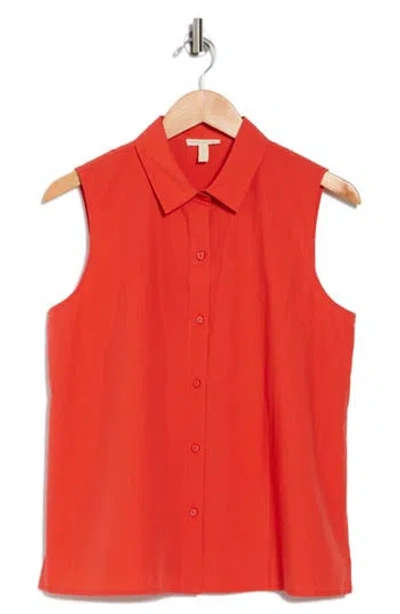Eileen Fisher Organic Cotton Button-up Shirt In Flame