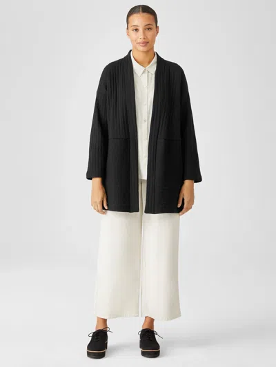 Eileen Fisher Organic Cotton Channels High Collar Jacket In Black