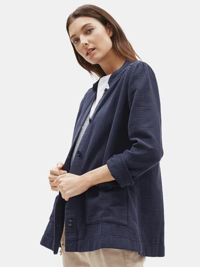 Eileen Fisher Organic Cotton Channels Stand Collar Jacket In Blue
