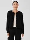 Eileen Fisher Organic Cotton Chenille Crew Neck Cardigan In Black