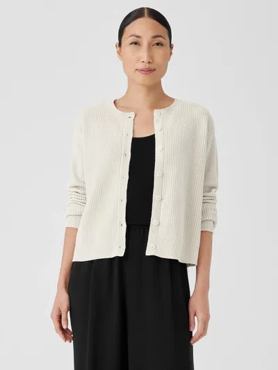 Eileen Fisher Organic Cotton Chenille Crew Neck Cardigan In Neutral