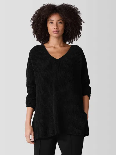 Eileen Fisher Organic Cotton Chenille V-neck Top In Black