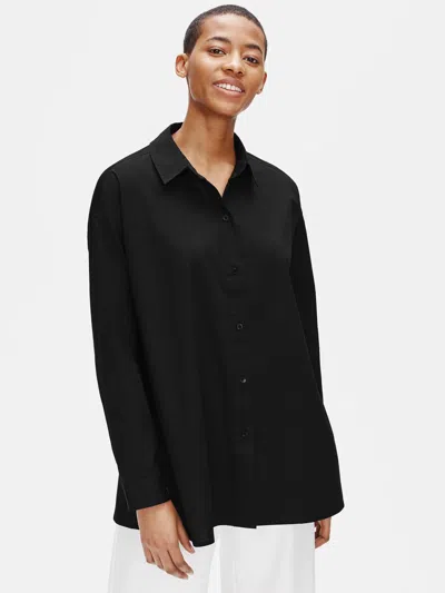 Eileen Fisher Organic Cotton Classic Collar Swing Shirt In Black