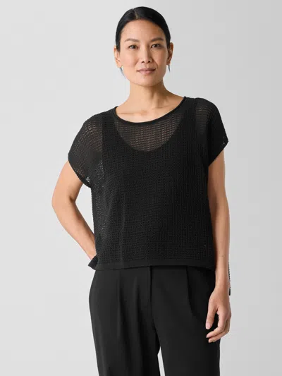 Eileen Fisher Organic Cotton Cord Sheen Jewel Neck Top In Black