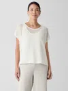Eileen Fisher Organic Cotton Cord Sheen Jewel Neck Top In White