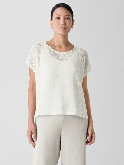 Eileen Fisher Organic Cotton Cord Sheen Jewel Neck Top In White