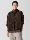 Eileen Fisher Organic Cotton Corduroy Classic Collar Jacket In Brown
