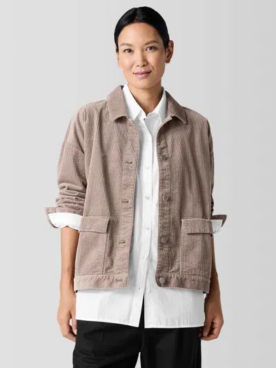 Eileen Fisher Organic Cotton Corduroy Classic Collar Jacket In Gray