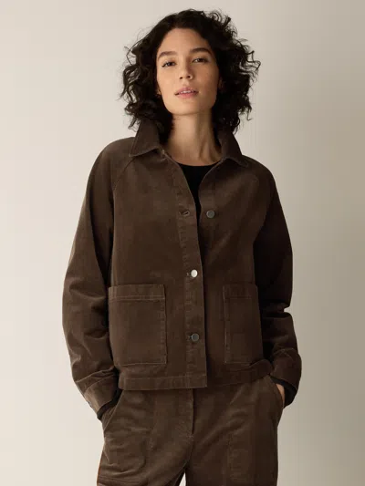 Eileen Fisher Organic Cotton Corduroy Classic Collar Jacket In Hazelwood