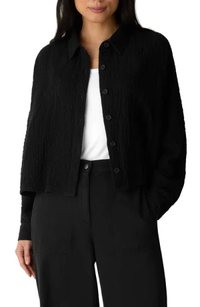 Eileen Fisher Organic Cotton Crepe Cropped Jacket In Black