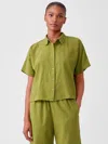 Eileen Fisher Organic Cotton Crepe Short-sleeve Shirt In Green