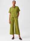 Eileen Fisher Organic Cotton Crepe Wide-leg Pant In Green
