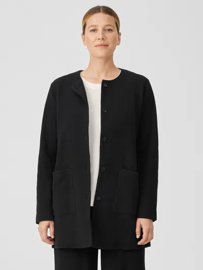 Eileen Fisher Organic Cotton Crinkled Knit Jacket In Black