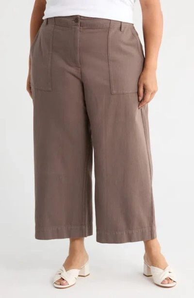 Eileen Fisher Organic Cotton Crop Wide Leg Pants In Brown