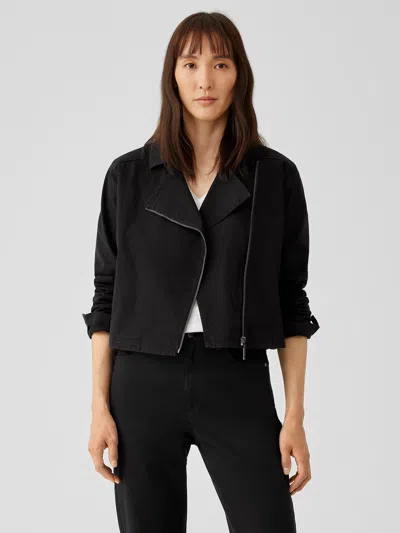 Eileen Fisher Organic Cotton Denim Notch Collar Jacket In Black