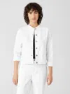 Eileen Fisher Organic Cotton Denim Stand Collar Jacket In White